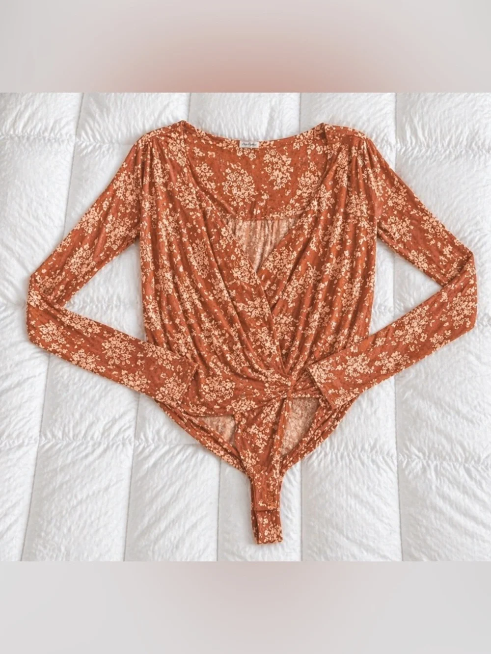 Free People Floral Long Sleeve Bodysuit XS Boho Wrap Style